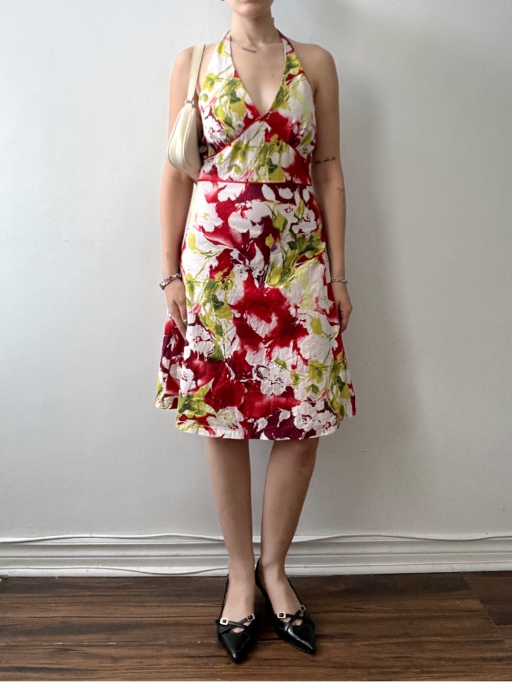 Floral Patterned Halterneck Midi Dress